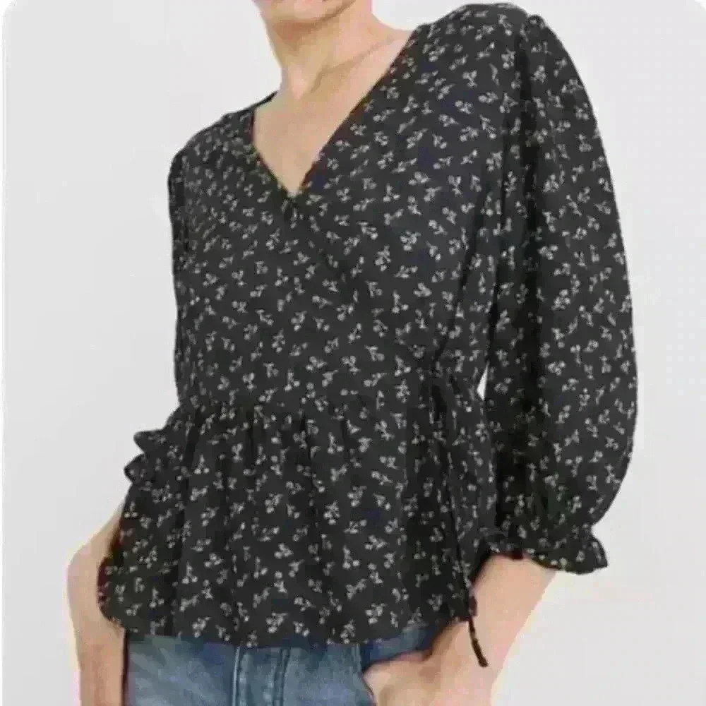 Madewell Floral Puff Sleeve Peplum Wrap Top